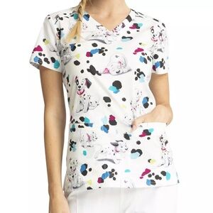Tooniforms Sz M Disney 101 Dalmatians V Neck Scrub Medical Uniform Top Dog Puppy